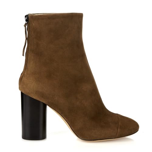 Braun,43 EU,Damen-Stiefeletten aus Wildleder mit Absatz, runde Zehenpartie, klobige Blockabsatzstiefel, Reißverschlussdesign auf der Rückseite und Bequeme Schuhe für Abendveranstaltungen von Generic