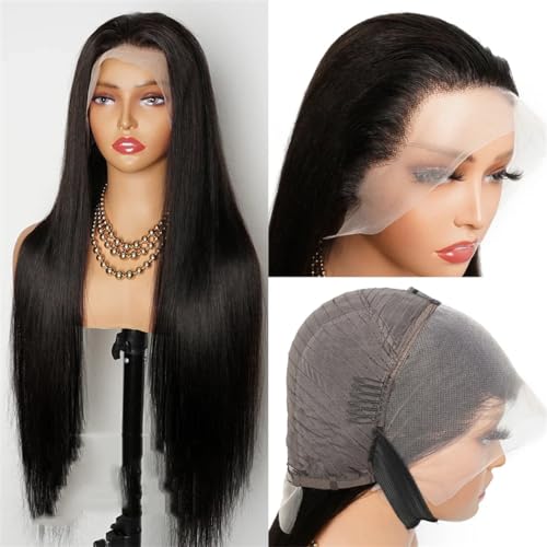 Braune Spitze Pront Perücke Echthaar Perücke por Frauen Leimlos Transparent Spitze Verschluss Natürliches Schwarz Gerade Remy Haar von Generic