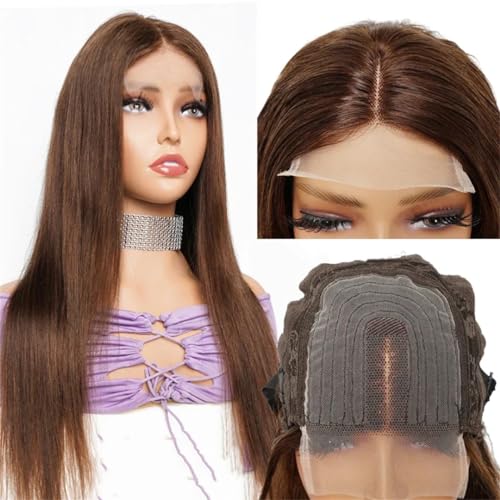 Braune Spitze Pront Perücke Echthaar Perücke por Frauen Leimlos Transparent Spitze Verschluss Natürliches Schwarz Gerade Remy Haar von Generic