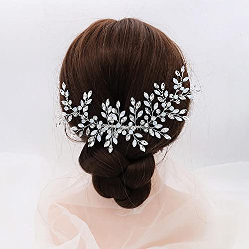 Braut-Hochzeits-Haarkämme, Braut-Kristall-Strass-Blatt-Haarkamm, Hochzeitskleid-Haarschmuck, Hochzeits-Haarteil-Haarschmuck für Frauen und Mädchen, Silber von Generic