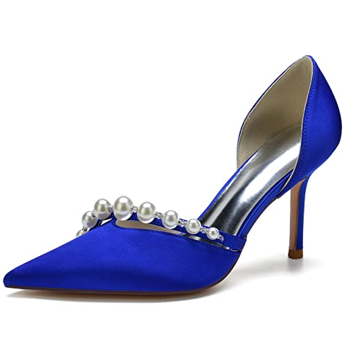 Braut Hochzeitsfeier Dressy Pumps Schuhe Slip on Pointed Toe Schicke Sexy Stiletto High Heels 8.5Cm,Royal Blue,42 EU von Generic