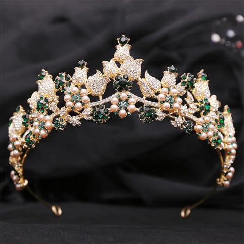 Braut Krone Kopfschmuck Strass Kristall Perlen Diadem Braut Diadem für Hochzeitskleid Zubehör Gold EN8 von Generic