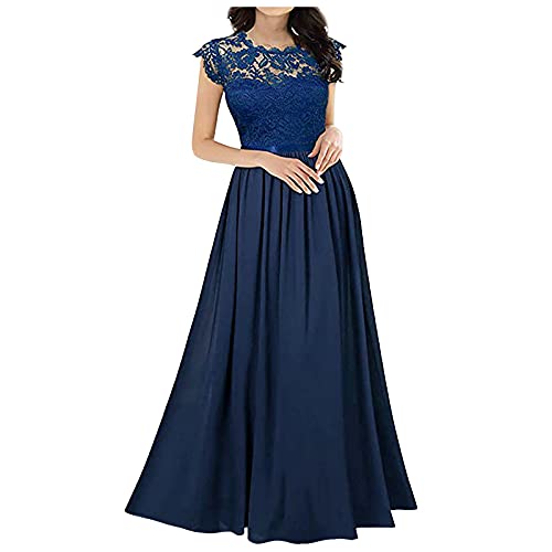 Brautjungfernkleider Lang Damen Cocktailkleid Spitzenkleid Lang Abendkleid Ärmellos Rundhals Maxikleid Faltenkleid mit Blumenmuster Hochzeitskleider Partykleider Kleid von Generic