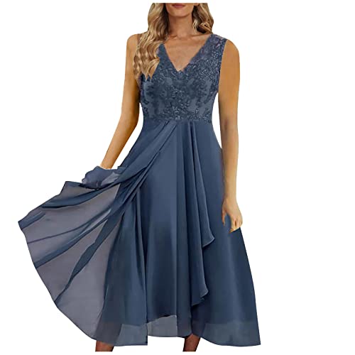 Brautkleid Damen Frauen Geschenk, Kleid Festlich Kleider Für Hochzeitsgäste Lange Kleider Sommer Italienische Sommerkleider Wadenlange Kleider Elegante Kleider Für Hochzeit Kleid (Marine,XXL) von Generic