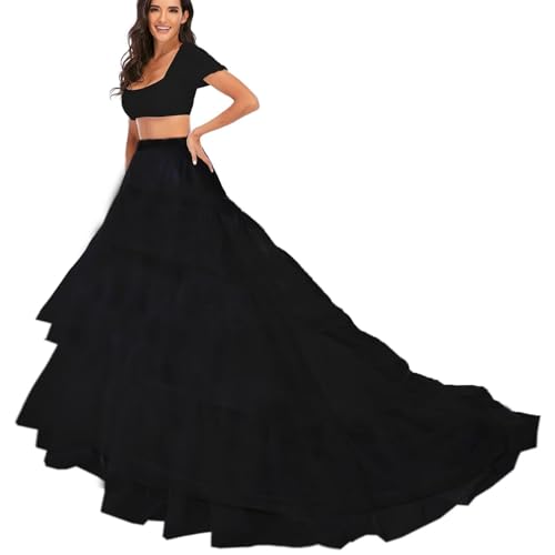 Brautkleider Reifrock Lang Trailing Petticoat 2 Hoop 3 Volant Unterrock Hochzeitskleider Underskirt Krinoline Brautkleider Barock Kleid Reifrock Krinoline net Petticoat für Kleidung(Schwarz,38) von Generic