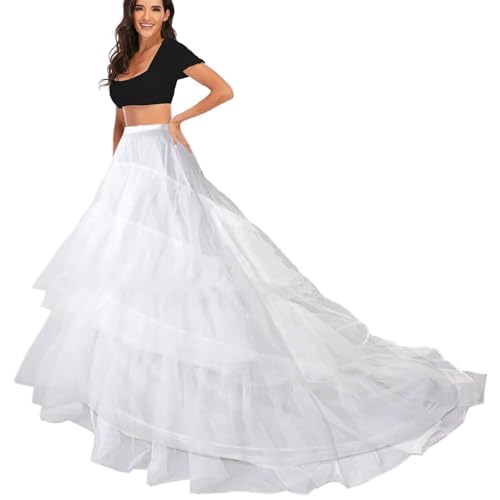 Brautkleider Reifrock Lang Trailing Petticoat 2 Hoop 3 Volant Unterrock Hochzeitskleider Underskirt Krinoline Brautkleider Barock Kleid Reifrock Krinoline net Petticoat für Kleidung(Weiß,44) von Generic