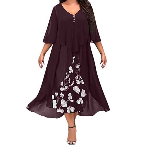 Brautmutterkleider FüR Hochzeit Mollige Zweiteilig Sommerkleid Damen Lang Maxikleid Elegant Grosse GröSsen Damenkleider Sommer Chiffonkleid A-Linie Festliche Kleider Strandkleider Abendkleider von Generic