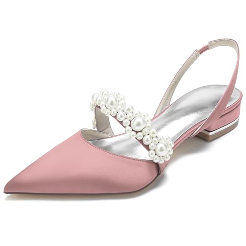 Brautschuhe Damen, Spitzer Schuh Satin Knöchelriemen Slingback Flach Hochzeitsschuhe 2.5Cm,Flesh pink,40 EU Brautschuhe Damen, Spitzer Schuh Satin Knöchelriemen Slingback Flach Hochzeitsschuhe 2.5Cm,Flesh pink,40 EU von Generic