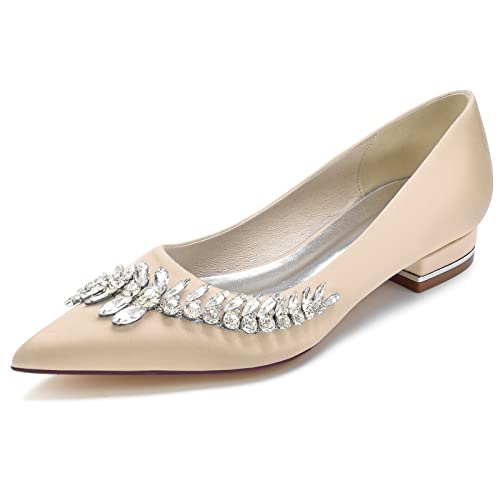 Brautschuhe Damen Hochzeitsschuhe Pointed Toe Bridal Flats Satin Slip-On Bequem Kleid Flach 2.5Cm,Champagne,41 EU Brautschuhe Damen Hochzeitsschuhe Pointed Toe Bridal Flats Satin Slip-On Bequem Kleid Flach 2.5Cm,Champagne,41 EU von Generic