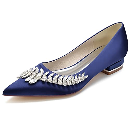 Brautschuhe Damen Hochzeitsschuhe Pointed Toe Bridal Flats Satin Slip-On Bequem Kleid Flach 2.5Cm,Dark Blue,38 EU Brautschuhe Damen Hochzeitsschuhe Pointed Toe Bridal Flats Satin Slip-On Bequem Kleid Flach 2.5Cm,Dark Blue,38 EU von Generic
