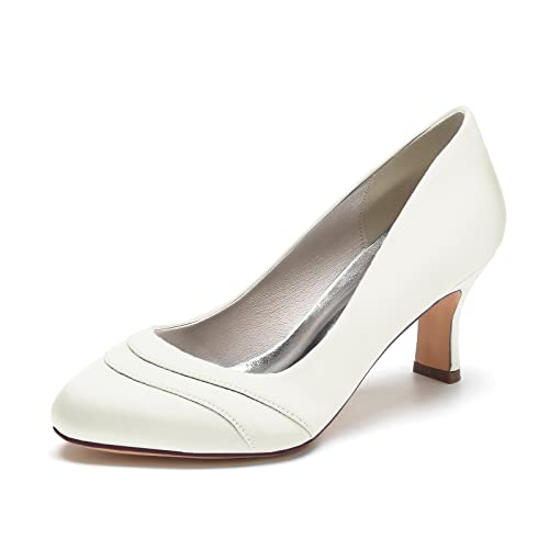 Brautschuhe Damen Satin Runde Zehe Low Heels Bridal Partei Abendschuhe High Heels 6.5Cm,Elfenbein,38 EU Brautschuhe Damen Satin Runde Zehe Low Heels Bridal Partei Abendschuhe High Heels 6.5Cm,Elfenbein,38 EU von Generic