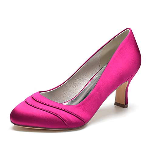 Brautschuhe Damen Satin Runde Zehe Low Heels Bridal Partei Abendschuhe High Heels 6.5Cm,Rose red,38 EU von Generic