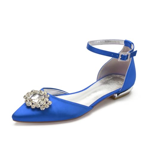 Brautschuhe Flache Satinschuhe Hochzeit Bridal Pointed Toe Flache Party Abendschuhe Hochzeitsschuhe 1.5Cm,Blau,36 EU von Generic