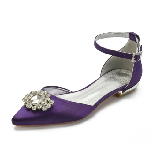 Brautschuhe Flache Satinschuhe Hochzeit Bridal Pointed Toe Flache Party Abendschuhe Hochzeitsschuhe 1.5Cm,Dark Purple,40 EU von Generic