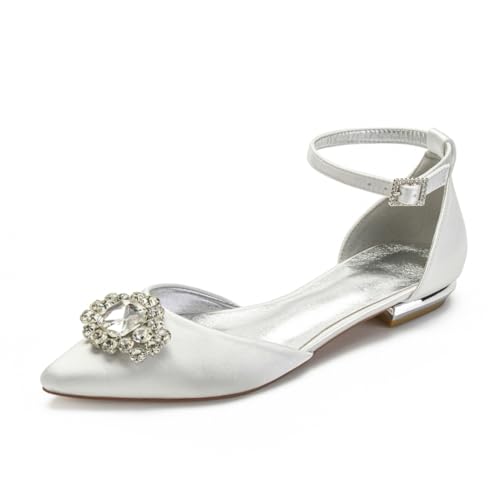 Brautschuhe Flache Satinschuhe Hochzeit Bridal Pointed Toe Flache Party Abendschuhe Hochzeitsschuhe 1.5Cm,Elfenbein,41 EU Brautschuhe Flache Satinschuhe Hochzeit Bridal Pointed Toe Flache Party Abendschuhe Hochzeitsschuhe 1.5Cm,Elfenbein,41 EU von Generic