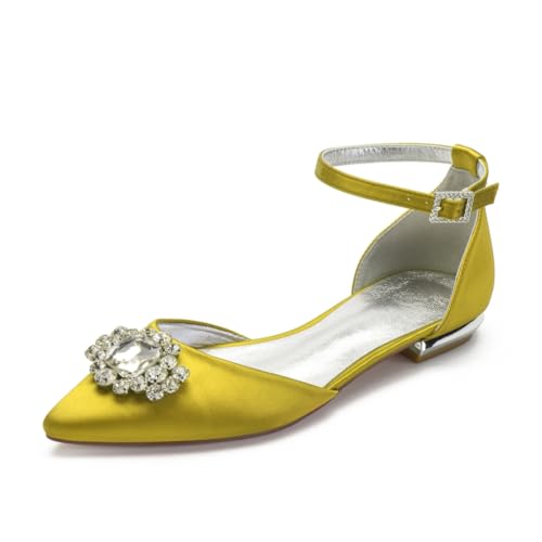Brautschuhe Flache Satinschuhe Hochzeit Bridal Pointed Toe Flache Party Abendschuhe Hochzeitsschuhe 1.5Cm,Gelb,37 EU Brautschuhe Flache Satinschuhe Hochzeit Bridal Pointed Toe Flache Party Abendschuhe Hochzeitsschuhe 1.5Cm,Gelb,37 EU von Generic