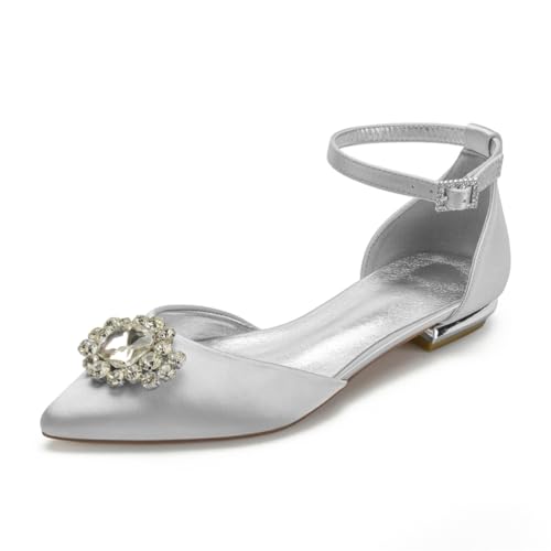 Brautschuhe Flache Satinschuhe Hochzeit Bridal Pointed Toe Flache Party Abendschuhe Hochzeitsschuhe 1.5Cm,Silber,42 EU Brautschuhe Flache Satinschuhe Hochzeit Bridal Pointed Toe Flache Party Abendschuhe Hochzeitsschuhe 1.5Cm,Silber,42 EU von Generic
