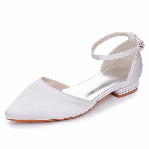 Brautschuhe Pointed Closed Toe Hochzeitsschuhe Damen Elegant Pumps 2Cm Niedriger Absatz Sommerschuhe,Weiß,39.5 EU von Generic
