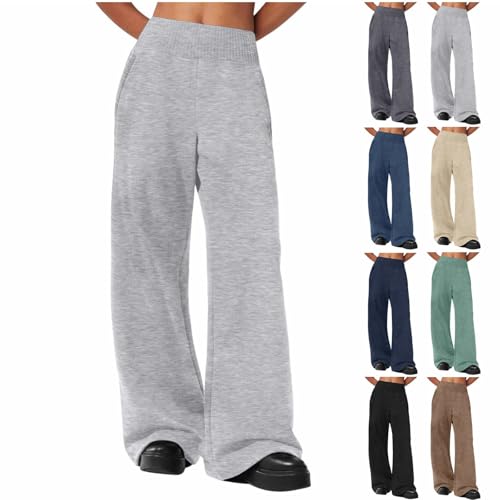 Breite Jogginghose Mädchen Weites Bein Sporthosen Y2K Baggy Hose Gummibund Softshellhose Übergroße High Waist Jogging Hosen Einfarbig Coole Reithose (Grey, 10-11 Years) von Generic