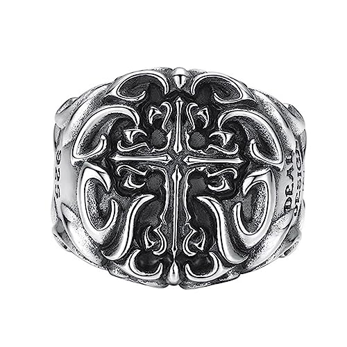 Breiter Herrenring aus S925er Sterlingsilber mit Kreuz, offener verstellbarer Herrenring aus Sterlingsilber (geeignet für US-Größen 9–11) von Generic