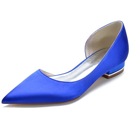 Bridal Flach Damen Pointed Toe Slip-On Kleid Damen Flach Hochzeit Schuhe 2.5Cm,Royal Blue,38 EU von Generic