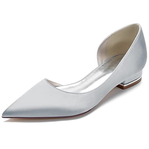 Bridal Flach Damen Pointed Toe Slip-On Kleid Damen Flach Hochzeit Schuhe 2.5Cm,Silber,38 EU von Generic
