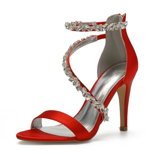 Bridal High Heel Pumps Peeptoes Satin Abendschuhe Party Hochzeit Schuhe Brautschuhe Stiletto Sandalen 10.5Cm,Rot,37 EU von Generic