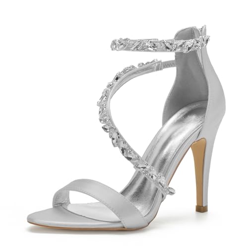 Bridal High Heel Pumps Peeptoes Satin Abendschuhe Party Hochzeit Schuhe Brautschuhe Stiletto Sandalen 10.5Cm,Silber,40 EU von Generic
