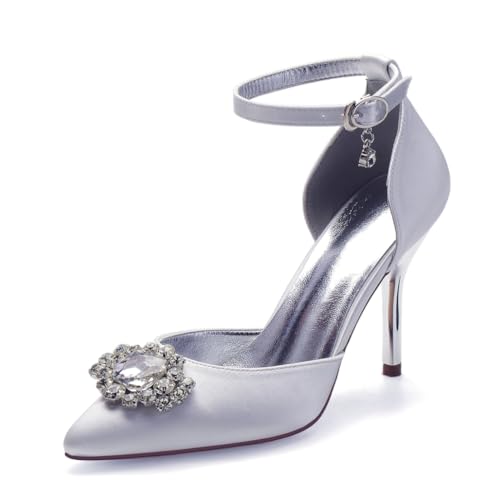 Bridal High Heels Hochzeitsschuhe Damen Satin Pointed Toe Stiletto Knöchelriemen Partei Abendschuhe 9Cm,Weiß,40 EU Bridal High Heels Hochzeitsschuhe Damen Satin Pointed Toe Stiletto Knöchelriemen Partei Abendschuhe 9Cm,Weiß,40 EU von Generic