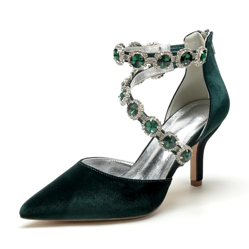 Bridal Hochzeitsschuhe Damen Abschlussball Stiletto Schuhe Pointed Toe Strass Braut Hochzeit Pumps 8Cm,Dark Green,41 EU von Generic
