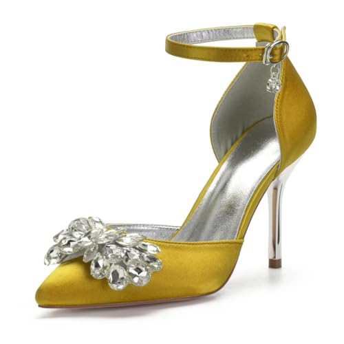 Bridal Hochzeitsschuhe Damen High Heels Satin Pointed Toe Stiletto Heels Hochzeit Party Kleid Schuhe 9Cm,Gelb,40 EU von Generic