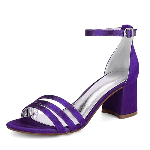 Bridal Hochzeitsschuhe Klassische Sandalen Damen Absatz Peeptoes Hochzeit Pumps Elegant Bridal Chunky Heel 6.5Cm,Dark Purple,40 EU von Generic