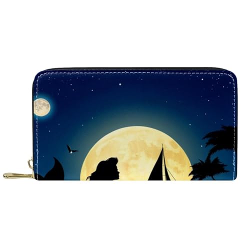 Brieftasche Meerjungfrau Und Mondboot Leder Geldbörse Vintage Handtaschen Retro Verschluss Geldbörsen Für Lehrer, Mutter, Mädchen von Generic