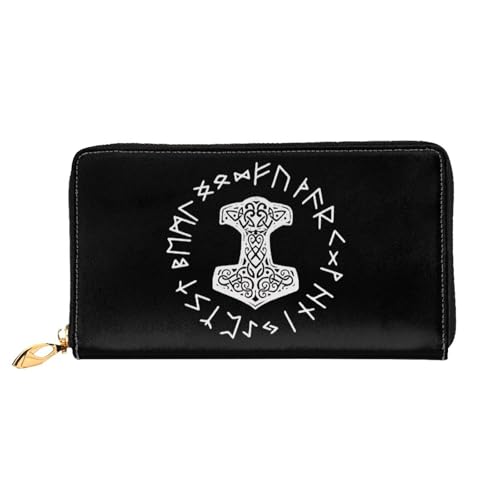 Brieftasche Mjolnir Und Runenrad, Symbol Der Nordischen Mythologie Geldbeute Kreative Handtaschen Retro Wallet Für Tochter, Freund, Freundin von Generic