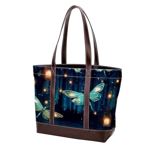 Bright Fireflies-551 modische Damen-Geldbörse aus gewaschenem, strapazierfähigem Leder mit Tragegriff oben, mit Taschen, Reißverschluss, Mehrfarbig 08, 33.8x12x31cm/13.3x4.7x12.2 in von Generic