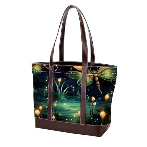 Bright Fireflies-617 modische Damen-Geldbörse aus gewaschenem, strapazierfähigem Leder mit Tragegriff oben, mit Taschen, Reißverschluss, Mehrfarbig 02, 33.8x12x31cm/13.3x4.7x12.2 in von Generic