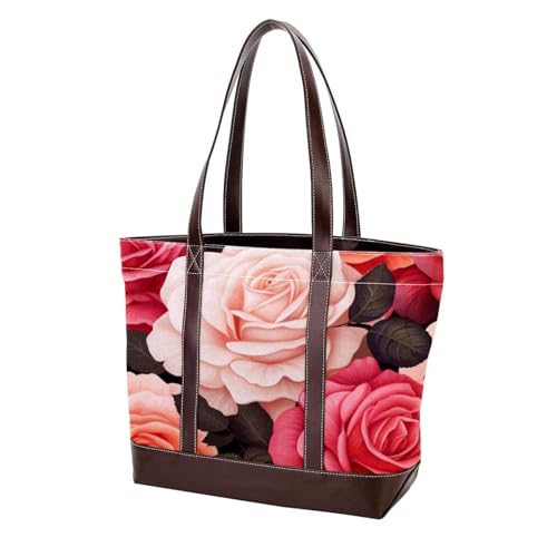 Bright Red Roses-881 modische gewaschene strapazierfähige Ledergeldbörse für Damen, mit Tragegriff oben, mit Taschen, Reißverschluss, Mehrfarbig 05, 33.8x12x31cm/13.3x4.7x12.2 in von Generic