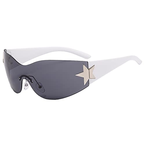 Brille Entspiegelt Blaulichtfilter Sonnenbrille Damen compatible with Polarisiert Mode Männer Frauen Star Wrap Around Sonnenbrille Radfahren Randlose futuristische Sonnenbrille Brille Mit Sehstärke von Generic