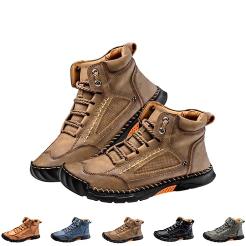 Brivolag-Stiefel, bequeme, langlebige, handgefertigte Lederstiefel for Herren, Fußgewölbeunterstützung, Druckentlastung und geräumige Zehenbox(Kahki,12) von Generic