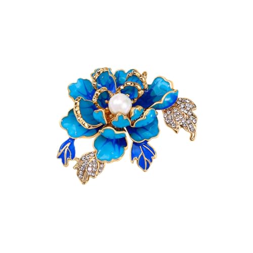 Brosche 1 Stück Pfingstrose Brosche Damen Perle Und Diamant Corsage Kleid Cheongsam Pin Blau von Generic