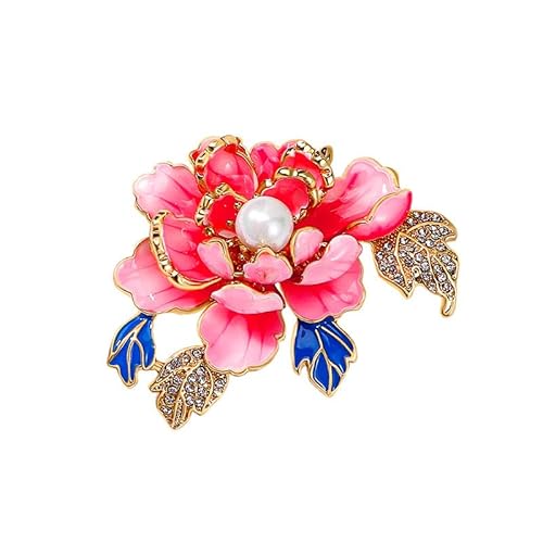 Brosche 1 Stück Pfingstrose Brosche Damen Perle Und Diamant Corsage Kleid Cheongsam Pin Rot von Generic