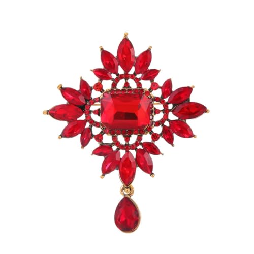 Brosche 1 Stück Vintage Kristall Anhänger Brosche Damen Anzug Kleid Corsage Pin Rot von Generic