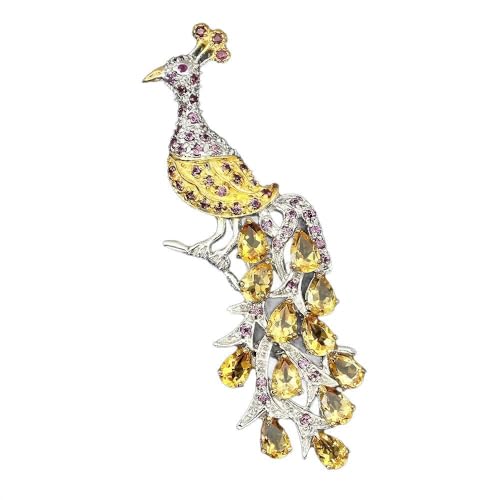 Brosche Pfau Zitrone Granate Rubine Silber 925 von Generic
