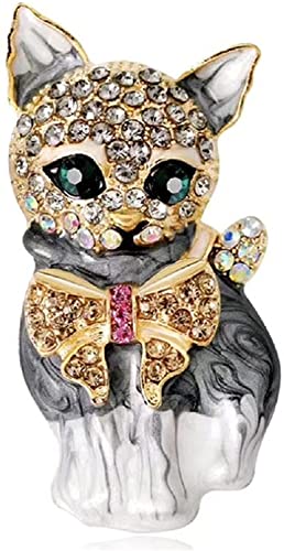 Broschen Bowknot Klassisch Niedlich Tier Katze Emaille Pin Corsage Schal Clips 3D Katze Haustier Kristall Österreichische Emaille Brosche Farbe von Generic