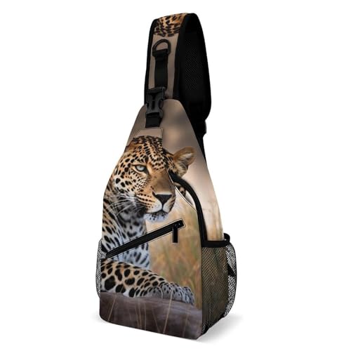 Brusttasche Afrikanischer Tierleopard Verstellbarer Sporttasche Tragbare Umhängetasche Für Sportlich Radfahren Herren 19X39Cm von Generic