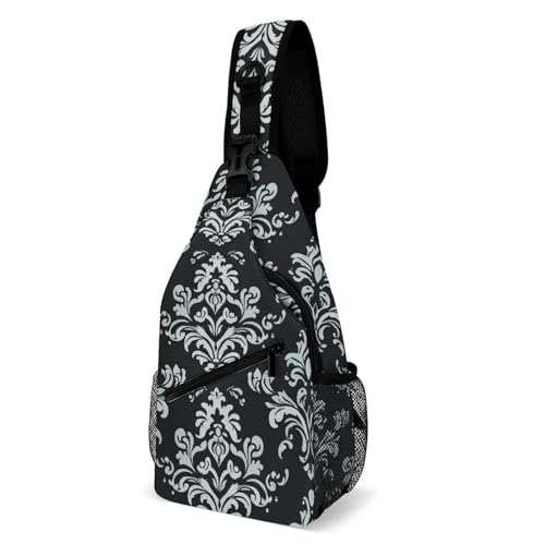 Brusttasche Damast-Muster Multipurpose Sling Rucksack Elegant Schulterrucksack Für Sport Reisen Damen 19X39Cm von Generic