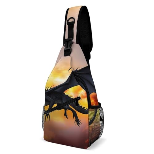 Brusttasche Feuer Cooler Drache Multipurpose Schultertasche Anti-Diebstahl Umhängetasche Für Herren Laufen Wandern 19X39Cm von Generic