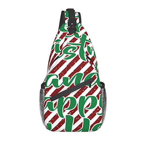 Brusttasche Frohe Weihnachten Mit Roten Streifen Slingtasche Verstellbarer Rucksackgurt Freizeit Geschäft Schultertasche, Für Reisen, Radfahren, Schule von Generic