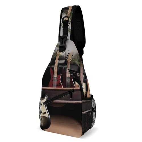 Brusttasche Gitarren-Bass-Musik Anti-Diebstahl Sporttasche Polyester Schulterrucksack Für Wandern Damen Sport 19X39Cm von Generic