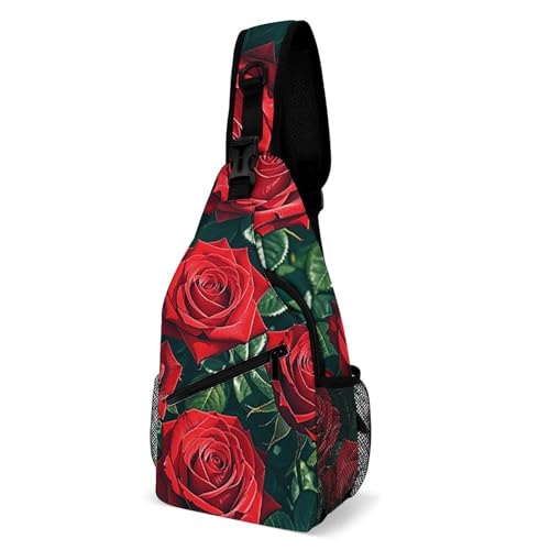 Brusttasche Rote Roses Romantisch Anti-Diebstahl Casual Daypack Tragbare Schulterrucksack Für Damen Radfahren Sportlich 19X39Cm von Generic